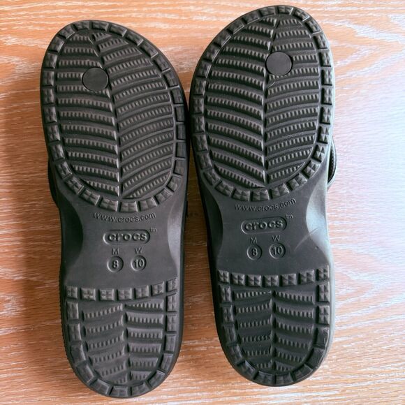 Crocs Iconic Comfort Black Flip Flops Womens Sz 7 Mens Sz 5 Thong Sandals Flat - Picture 4 of 6